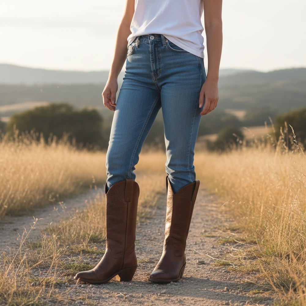 1980s VINTAGE Frye Real Leather Pull On Grainy Brown Pull On Western Cowboy Boot - Picture 5 of 16